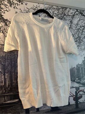 Carolyn Taylor white  Crewneck Short-Sleeve Knit Sweater